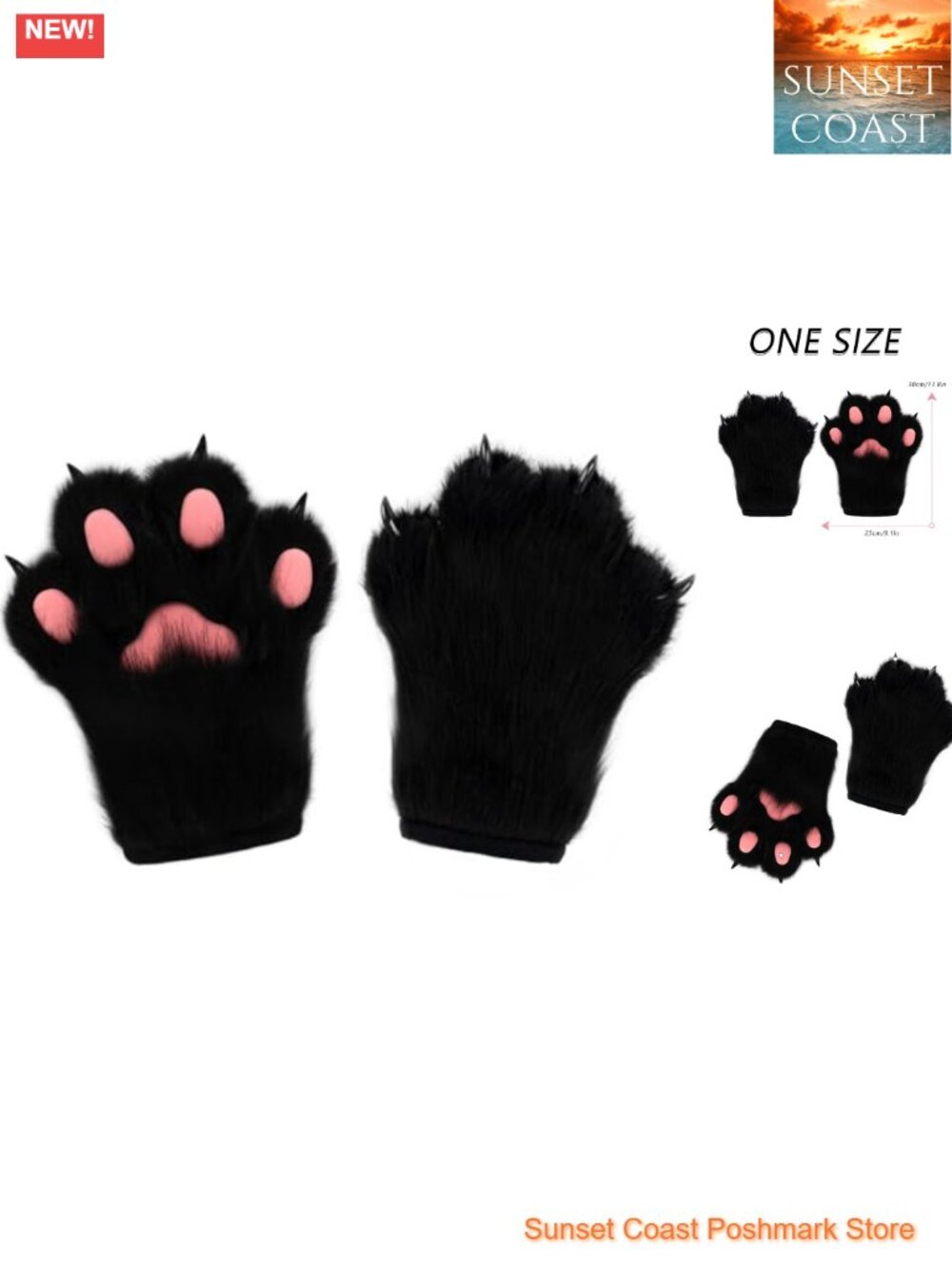 Faux Fur Cat Claw Gloves Plush Furry Animal Paws Mittens Cosplay Costume